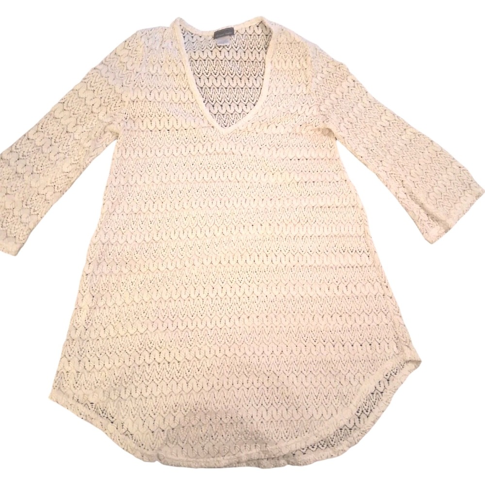 Jordan Taylor Women's Swimsuit Cover Up White‎ Eyelet Cotton Pullover Size L